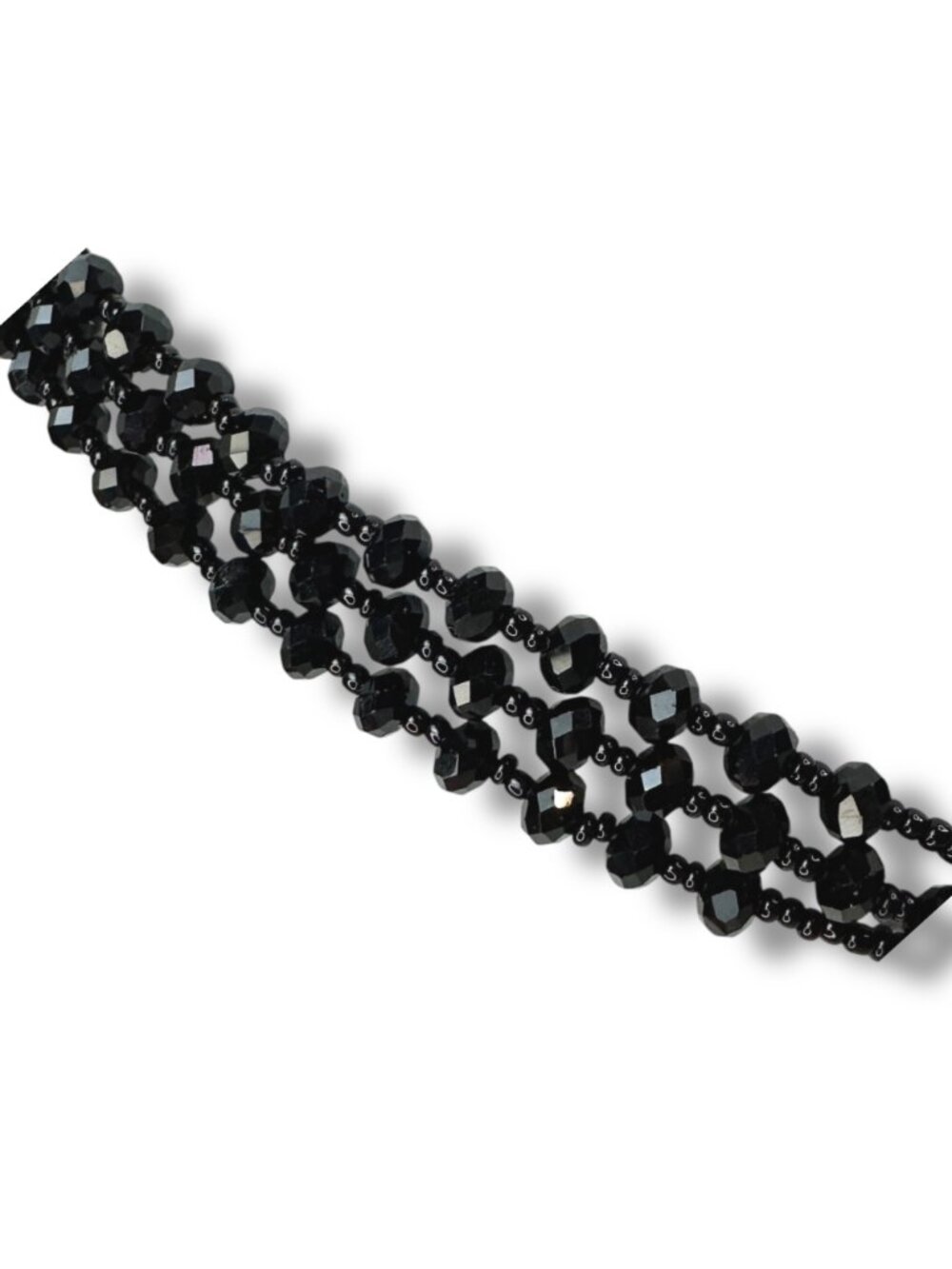 Vintage Handcrafted Jet Black Glass Bead Statement Necklace, Faceted Beads. Seed - Picture 8 of 9